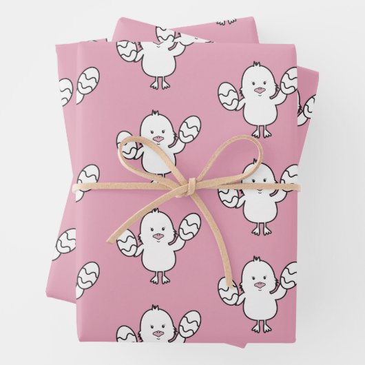 パステルピンクかわいいイースターシック&エッグパターン ラッピングペーパーシート (インサイチュ)