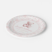 パステルピンクかわいいテディベアのベビーガールシャワー ペーパープレート (アングル)