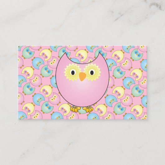 パステルピンクかわいいフクロウベビーおむつラッフル エンクロージャーカード (正面)