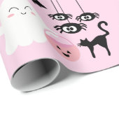 パステルピンクかわいい幽霊とスパイダースハロウィーン ラッピングペーパー (ロールコーナー)