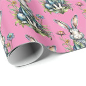 パステルピンクかわいい水色バニーフローラ復活祭 ラッピングペーパー (ロールコーナー)