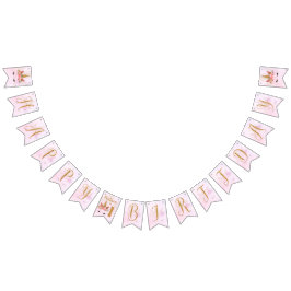 パステルピンクかわいらしフローラユニコーン誕生日パーティー バンティングフラッグ