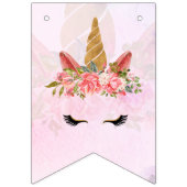 パステルピンクかわいらしフローラユニコーン誕生日パーティー バンティングフラッグ (第1の旗)