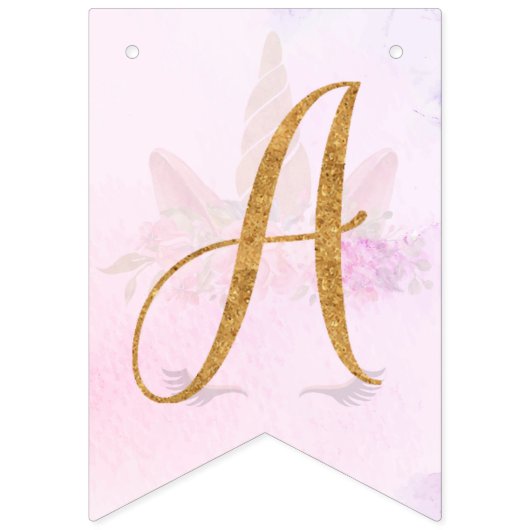 パステルピンクかわいらしフローラユニコーン誕生日パーティー バンティングフラッグ (第3の旗)