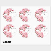 パステルピンクさくらんぼ花記念品シール ラウンドシール (シート)