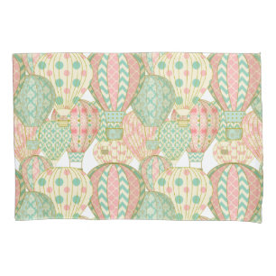 パステルピンクとアクアホットエアバルーンのパターン 枕カバー