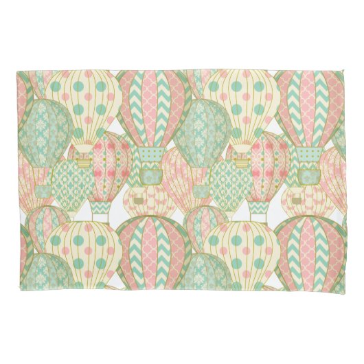 パステルピンクとアクアホットエアバルーンのパターン 枕カバー (正面)