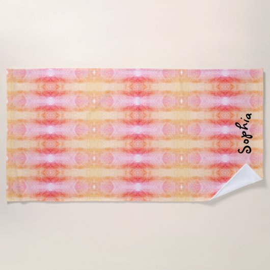 パステルピンクとイエローキッズ ビーチタオル (正面)
