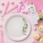 パステルピンクとグリッターボタニカル葉 ペーパープレート (パーティー)