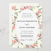 パステルピンクとグリーンのフローラフレーム 招待状 (正面/裏面)