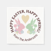 パステルピンクとグリーンバンニーとハートイースター スタンダードカクテルナプキン (正面)