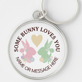 パステルピンクとグリーンバンニーとハートカスタム キーホルダー