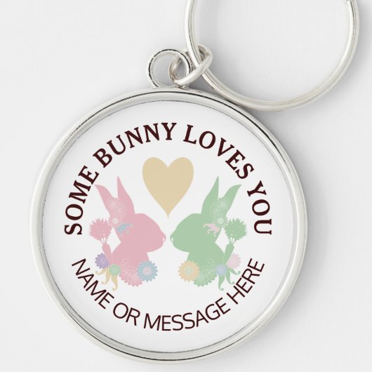 パステルピンクとグリーンバンニーとハートカスタム キーホルダー (正面)