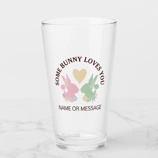 パステルピンクとグリーンバンニーとハート タンブラーグラス (正面)