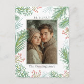 パステルピンクとグリーンホリークリスマス シーズンポストカード (正面)