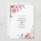 パステルピンクとグレーのボヘミアンフラワーブライダルシャワー 招待状 (正面)