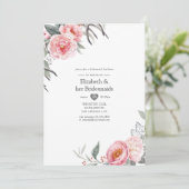 パステルピンクとグレーのボヘミアンフラワーブライダルシャワー 招待状 (スタンド正面)