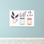 パステルピンクとグレーのモダンポット植物 キャンバスプリント (インサイチュ (ウッドフロア))