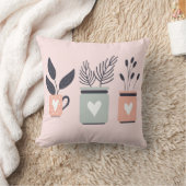 パステルピンクとグレーのモダンポット植物 クッション (ブランケット)