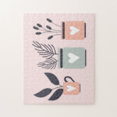 パステルピンクとグレーのモダンポット植物 ジグソーパズル (縦)