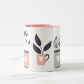 パステルピンクとグレーのモダンポット植物 ツートーンマグカップ (中央)