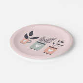 パステルピンクとグレーのモダンポット植物 ペーパープレート (アングル)