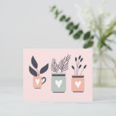 パステルピンクとグレーのモダンポット植物 ポストカード (スタンド正面)