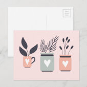 パステルピンクとグレーのモダンポット植物 ポストカード (正面/裏面)