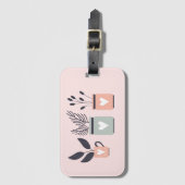 パステルピンクとグレーのモダンポット植物 ラゲッジタグ (正面縦)