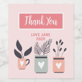 パステルピンクとグレーのモダンポット植物 ワインラベル (シングルラベル)