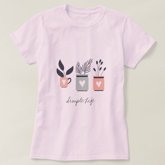 パステルピンクとグレーのモダンポット植物 Tシャツ (デザイン正面)