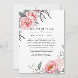 パステルピンクとグレーの ボヘミアンフラワー 縮小ゲストリスト 案内状