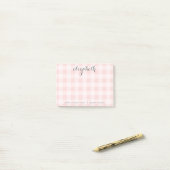 パステルピンクとグレーバッファローチェックあなたの名前を追加 ポストイット (デスク上)