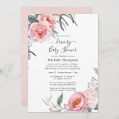 パステルピンクとグレーボホのフローラドライブ（シャワー付） 招待状 (正面/裏面)