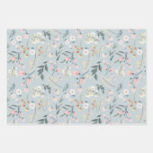 パステルピンクとセイジのワイルドフラワー・ウォーターカラー ラッピングペーパーシート (正面2)