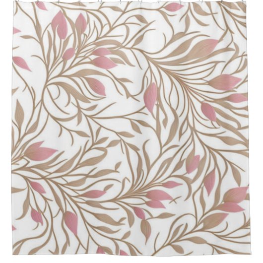 パステルピンクとタン、ボホ、トレンディー、シックエレガント、 シャワーカーテン (正面)