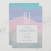 パステルピンクとダスティブルーモダンズ結婚 招待状 (正面/裏面)