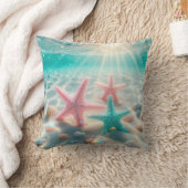 パステルピンクとティール（緑がかった色）ヒトデ海 クッション (ブランケット)