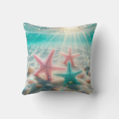 パステルピンクとティール（緑がかった色）ヒトデ海 クッション (裏面)