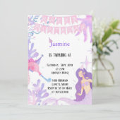 パステルピンクとパープルパステルマーメイドの誕生日 招待状 (スタンド正面)