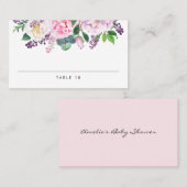 パステルピンクとパープルピーニーのフローラ結婚 プレイスカード (正面/裏面)