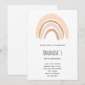 パステルピンクとフェイクグリッターのボヘミアンレインボー誕生日 招待状 (正面/裏面)