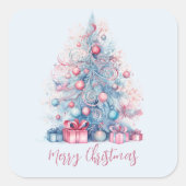 パステルピンクとブルーのお洒落クリスマスツリーギフト スクエアシール (正面)