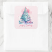 パステルピンクとブルーのお洒落クリスマスツリー スクエアシール (バッグ)