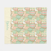 パステルピンクとブルーのホットエアバルーン名付き フリースブランケット (正面(横))