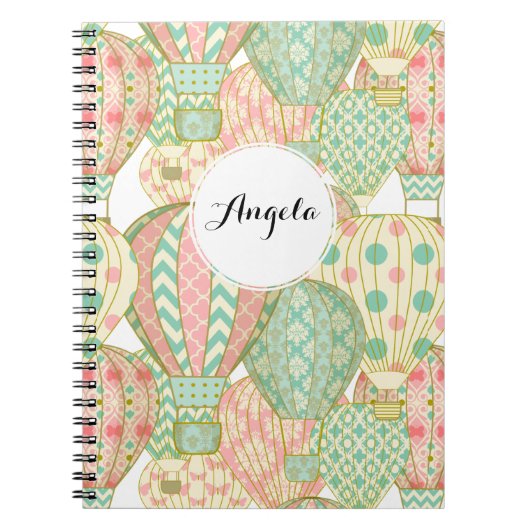 パステルピンクとブルーのホットエアバルーン ノートブック (正面)