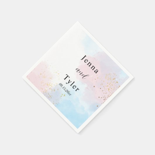 パステルピンクとブルーの水の色結婚のナプキン スタンダードカクテルナプキン (角)