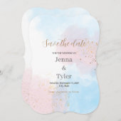 パステルピンクとブルーの水彩保存日 (正面/裏面)