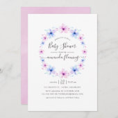 パステルピンクとブルーの花のベイビーシャワー 招待状 (正面/裏面)