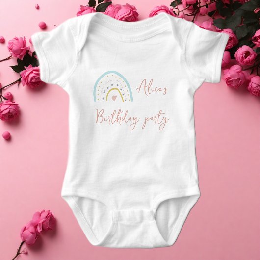 パステルピンクとブルーの虹の誕生日パーティー ベビーボディスーツ